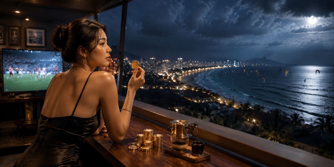 Người chơi tại Mũi Né xem kết quả cá cược thể thao bên tách cà phê nhìn ra biển